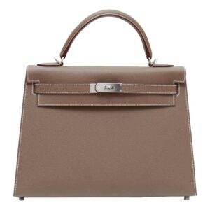 Hermes Kelly Sellier 32 Etoupe Epsom Leather Palladium Hardware