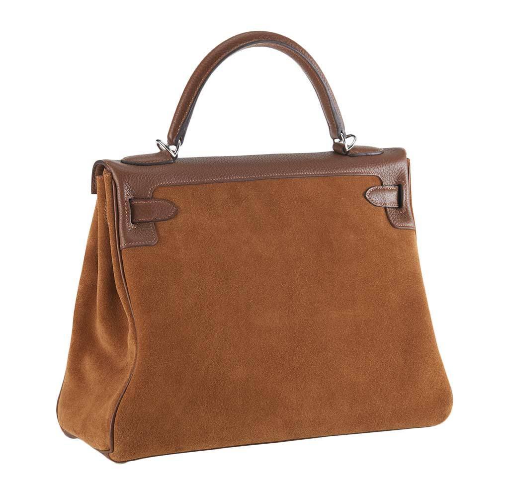 Hermes Kelly Grizzly 32 Fauve Gold Suede Togo Leather Palladium Hardware - Image 3