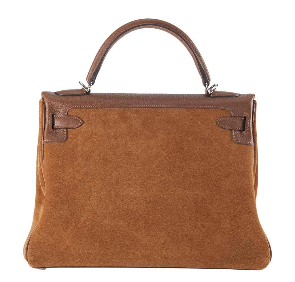 Hermes Kelly Grizzly 32 Fauve Gold Suede Togo Leather Palladium Hardware - Image 4