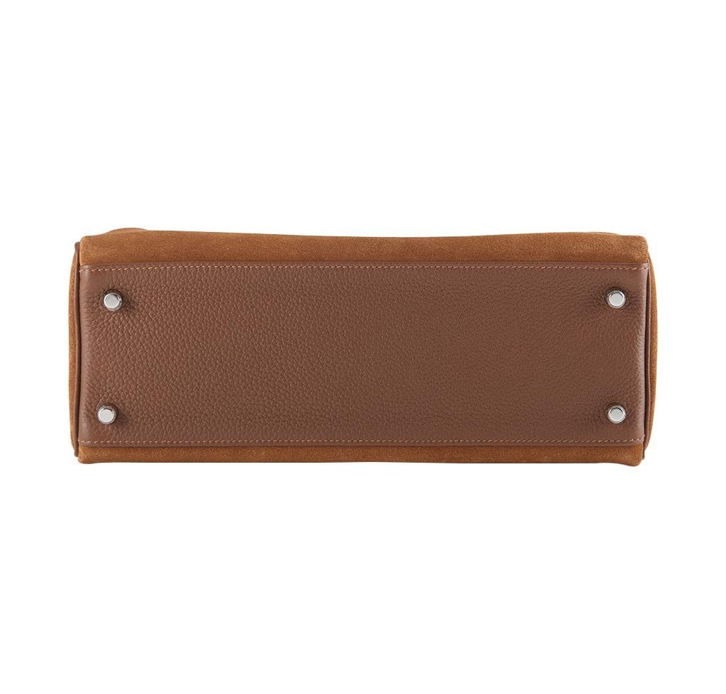 Hermes Kelly Grizzly 32 Fauve Gold Suede Togo Leather Palladium Hardware - Image 6
