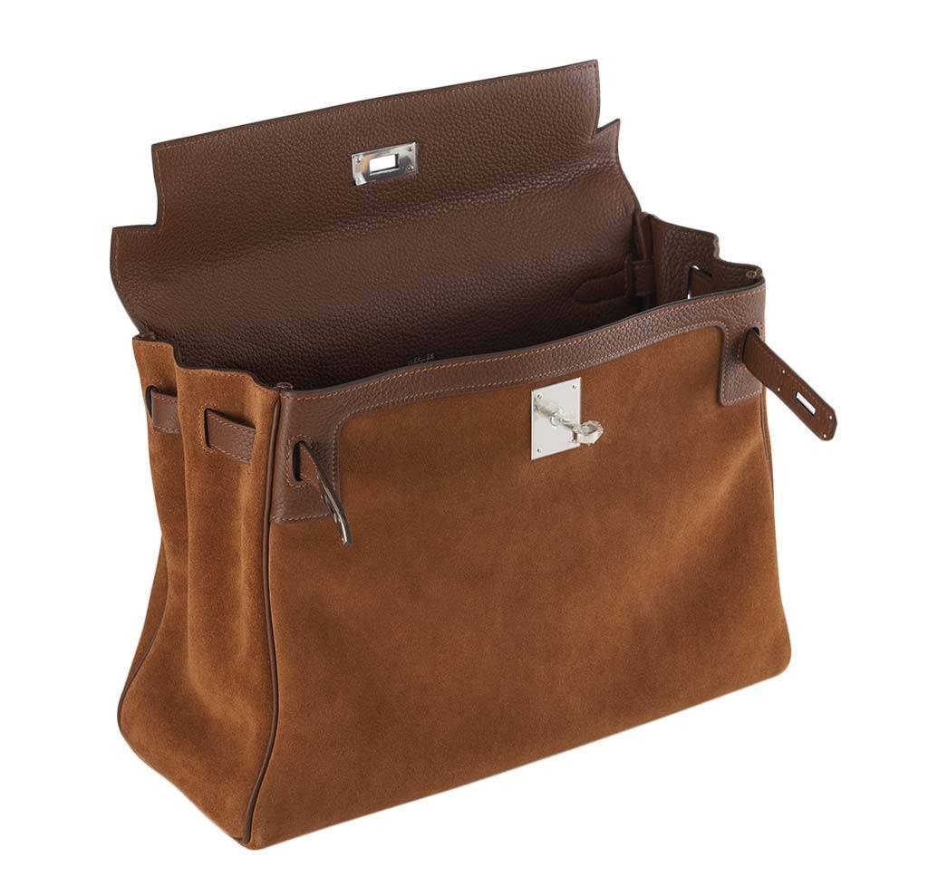 Hermes Kelly Grizzly 32 Fauve Gold Suede Togo Leather Palladium Hardware - Image 5