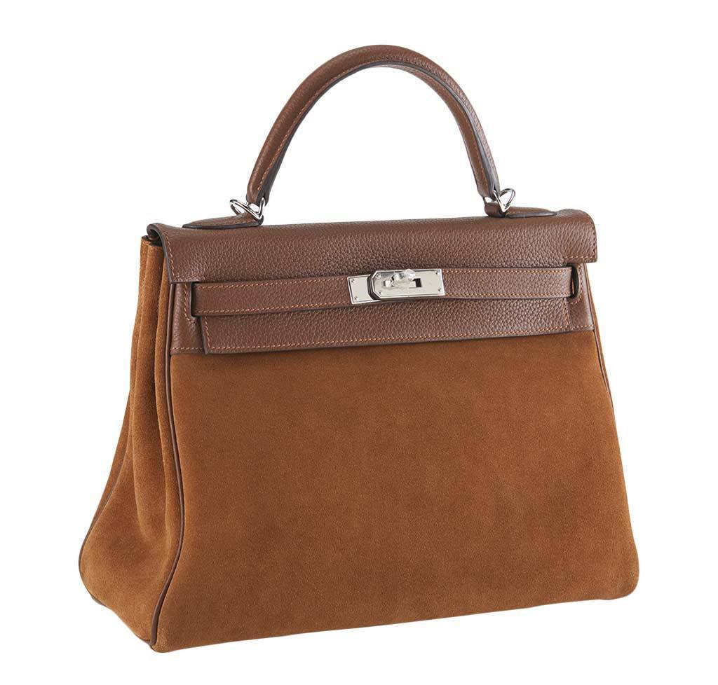 Hermes Kelly Grizzly 32 Fauve Gold Suede Togo Leather Palladium Hardware - Image 2