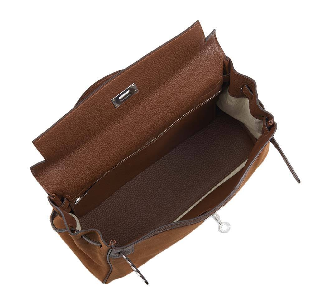 Hermes Kelly Grizzly 32 Fauve Gold Suede Togo Leather Palladium Hardware - Image 9