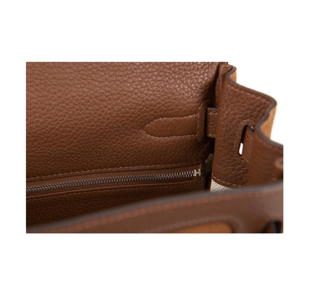 Hermes Kelly Grizzly 32 Fauve Gold Suede Togo Leather Palladium Hardware - Image 11