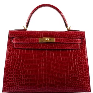 Hermes Kelly 32 Sellier Braise Porosus Crocodile