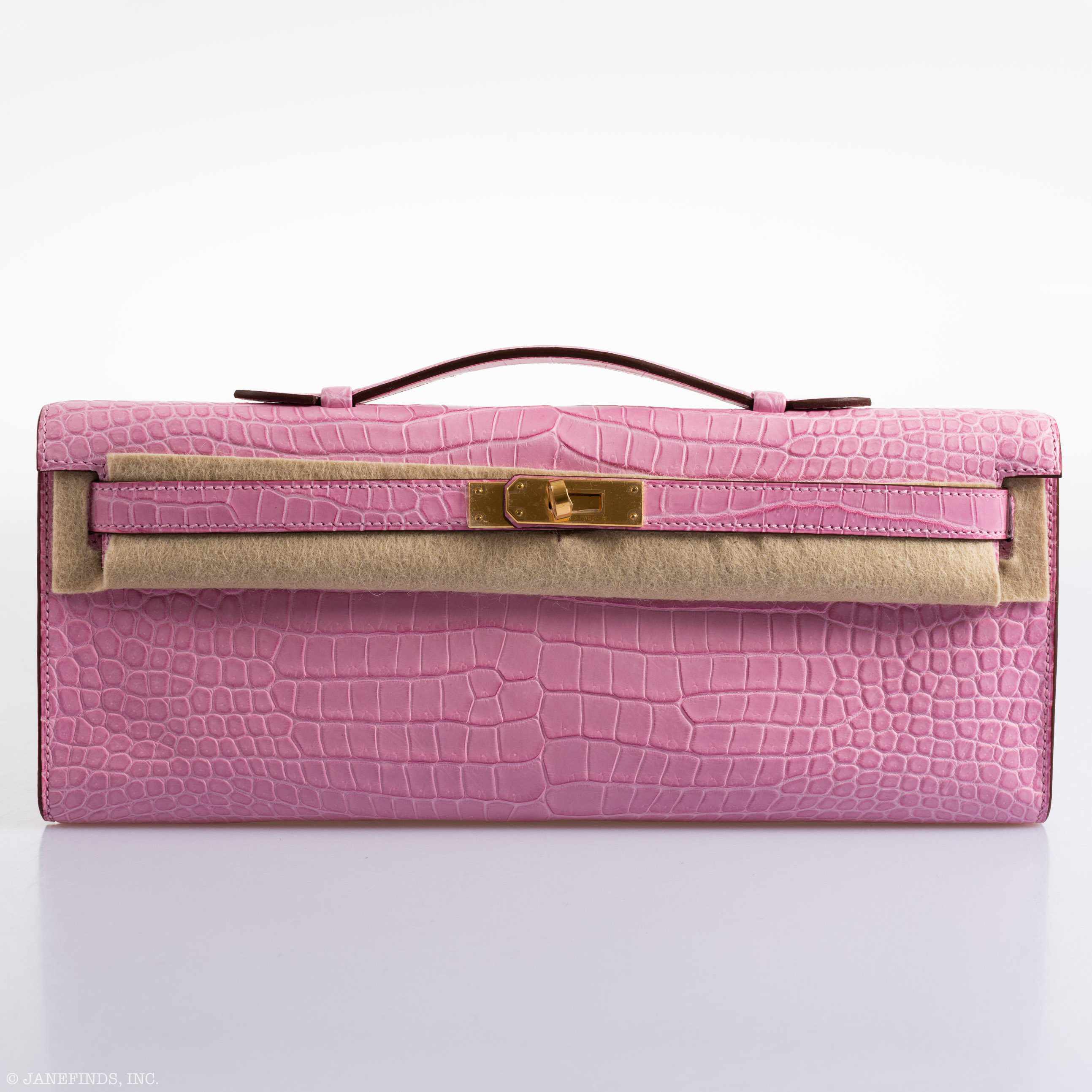 Hermes Kelly Cut Pochette 5P Bubblegum Pink Matte Porosus Crocodile Gold Hardware - 2019, D - Image 7