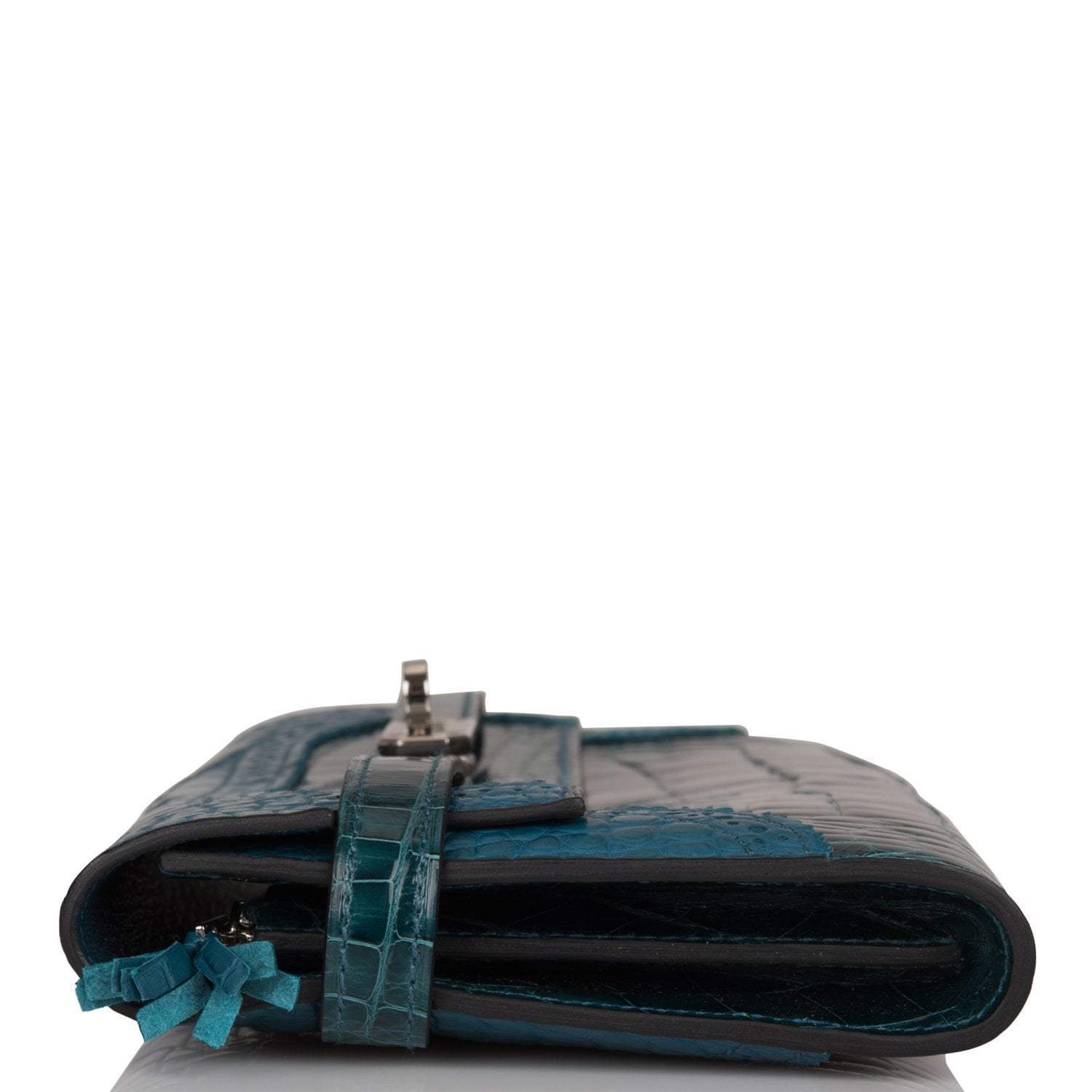 Hermes Kelly Long Wallet Bleu Colvert Alligator Ghillies Palladium Hardware - Image 3