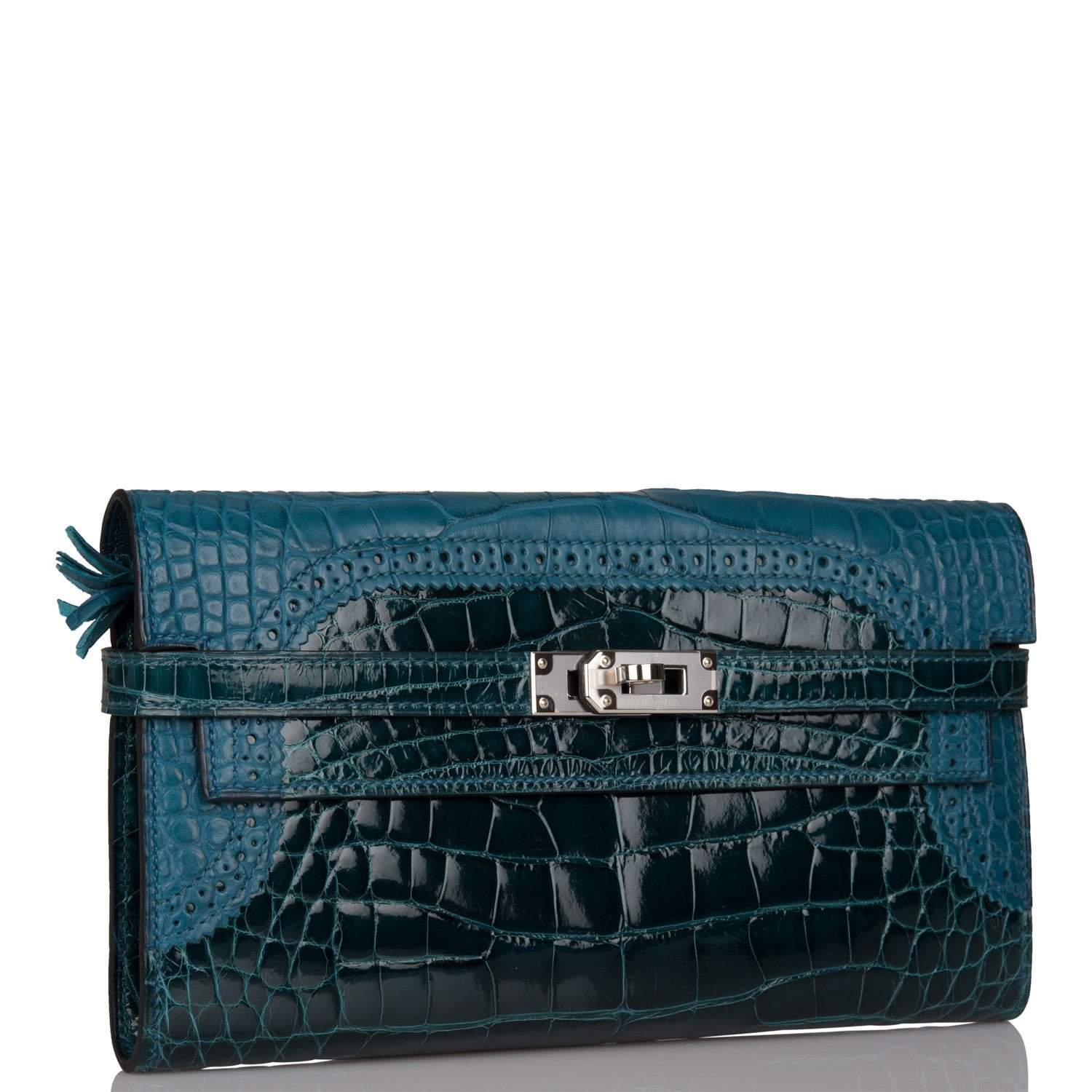 Hermes Kelly Long Wallet Bleu Colvert Alligator Ghillies Palladium Hardware - Image 2