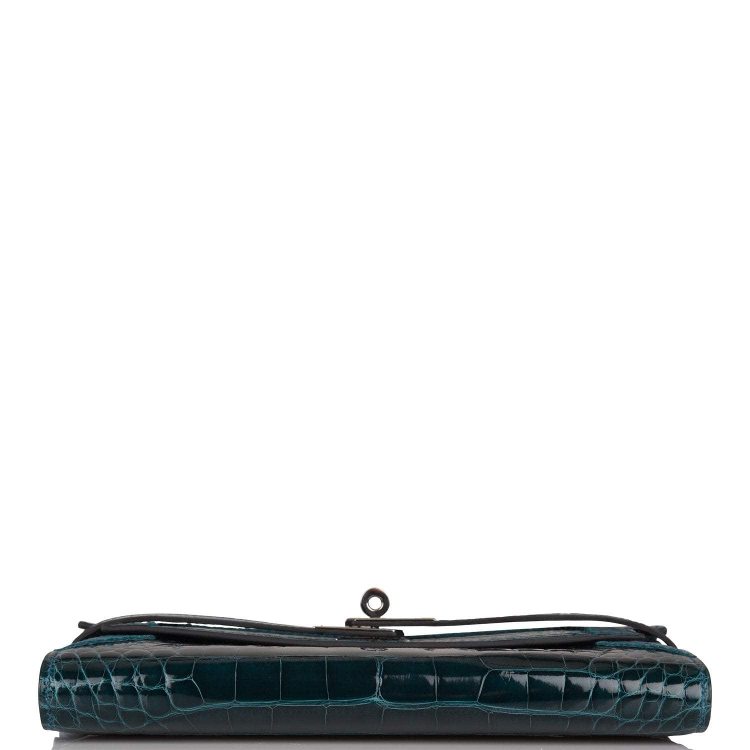 Hermes Kelly Long Wallet Bleu Colvert Alligator Ghillies Palladium Hardware - Image 6