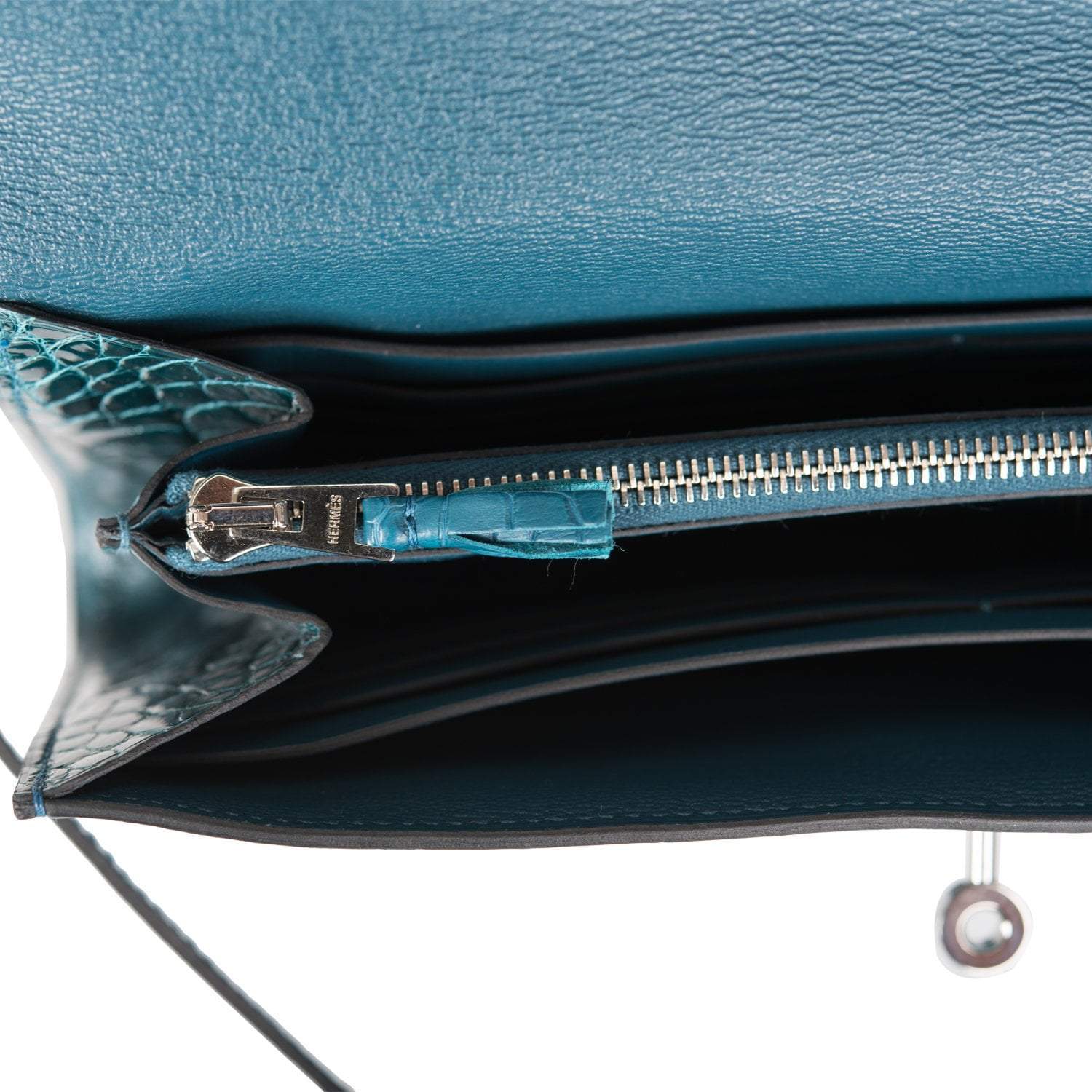 Hermes Kelly Long Wallet Bleu Colvert Alligator Ghillies Palladium Hardware - Image 8