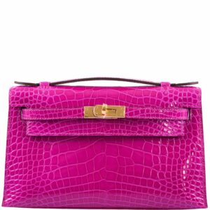 Hermes Kelly Mini Pochette Rose Scheherazade Shiny Alligator Gold Hardware - 2019, D