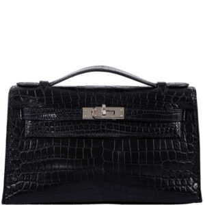 Hermes Kelly Pochette Black Matte Niloticus Crocodile
