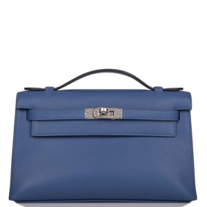 Hermes Kelly Pochette Blue Brighton Swift Palladium Hardware