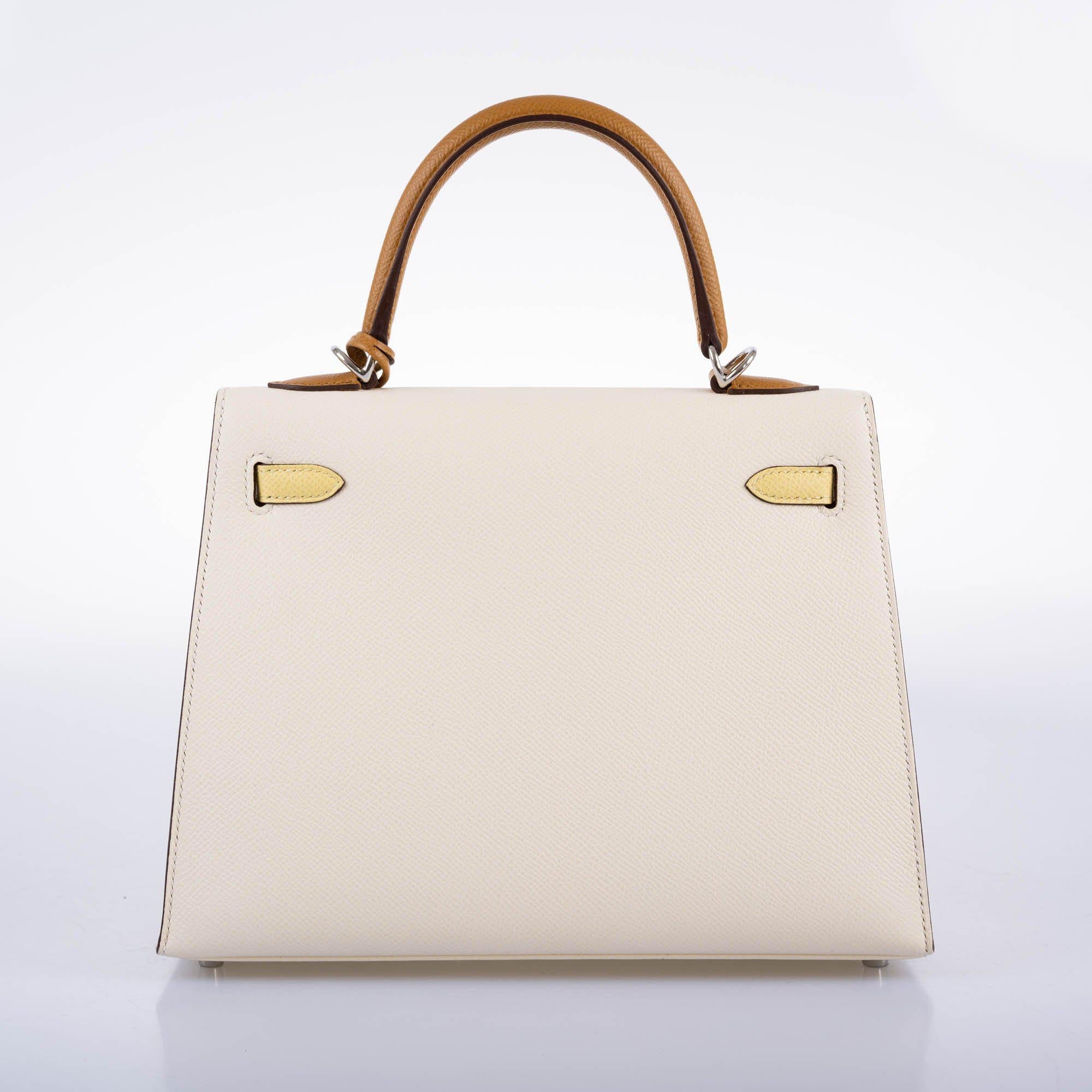 Hermes Kelly 25 Sellier Limited Edition Tri-Color Nata, Jaune Poussin and Sesame Epsom Palladium Hardware - 2020, Y - Image 6