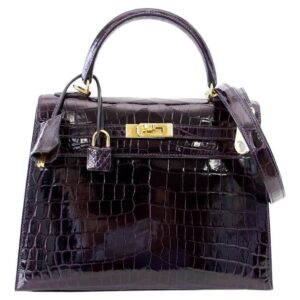 Hermes Kelly Sellier 25 Prunoir Crocodile Gold Hardware