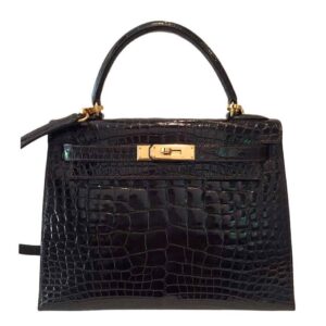 Hermes Kelly Sellier 28 Graphite Alligator Gold Hardware