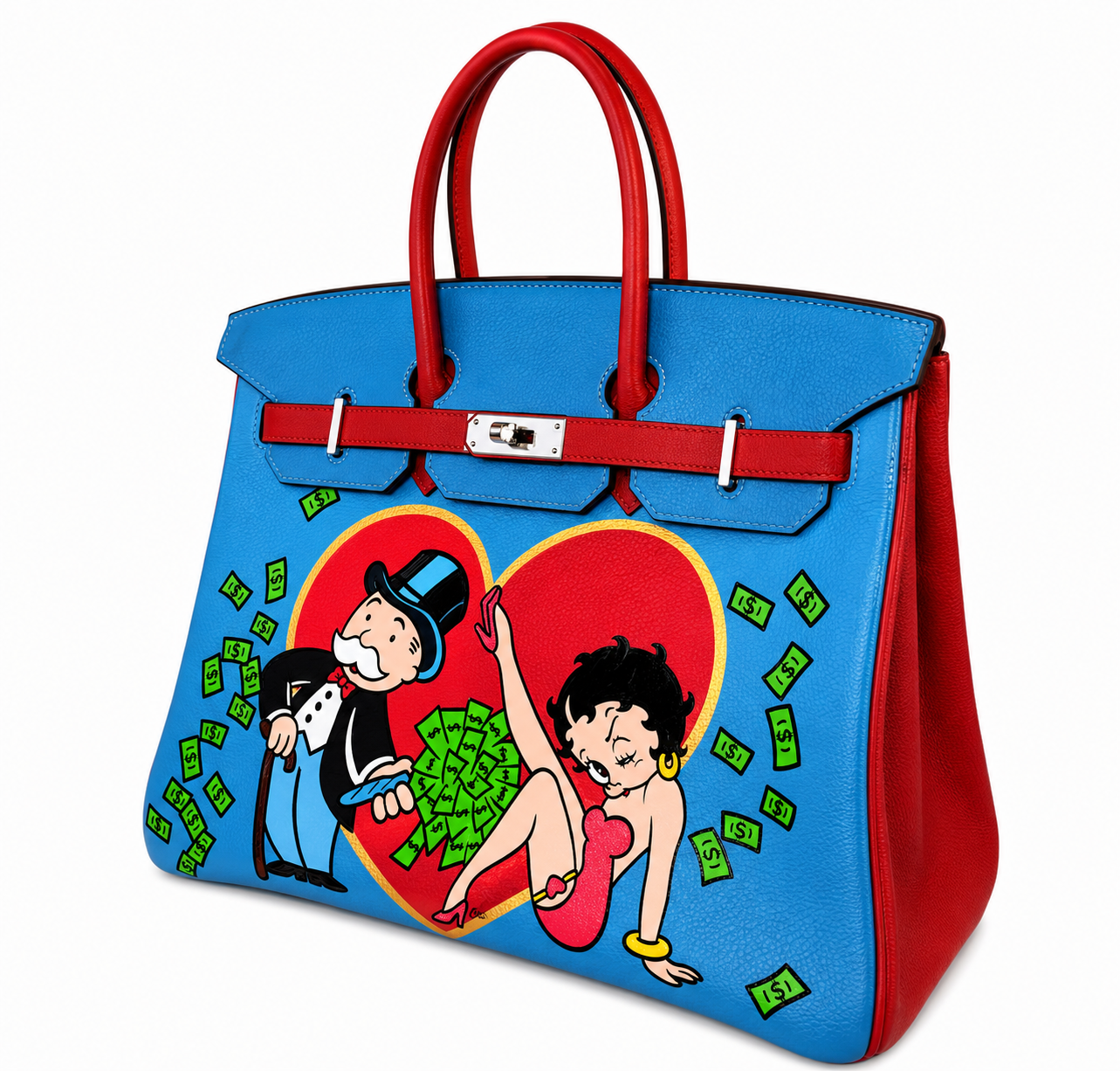 Hermes Birkin 35 Special Order Vert Anis Rouge Garrance Blue Jean Togo Leather Palladium Hardware - Image 2