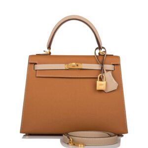 Hermes Kelly Sellier 25cm Gold and Trench Epsom  Brushed Gold Hardware