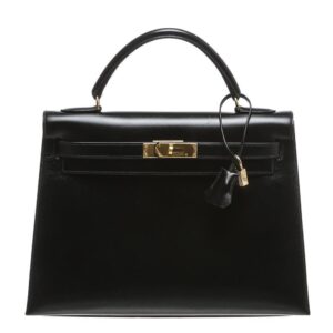 Hermes Kelly 32 Black Box Leather Gold Hardware