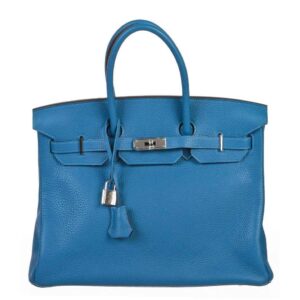 Hermes Birkin 35 Mykonos Blue Clemence Leather Palladium Hardware