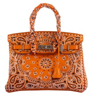 Jay Ahr Vintage 2013 Hermes Birkin 30 Orange Epsom Bandana Embroidery