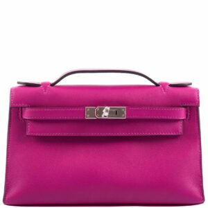 Hermes Kelly Mini Pochette Rose Pourpre Swift Palladium Hardware - 2018, C