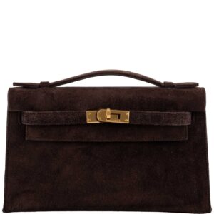 Hermes Kelly Pochette Chocolate Veau Doblis Suede Gold Hardware - 2014, R Square