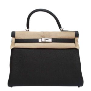 Hermes Kelly Retourne 35 Black Plomb Clemence Leather Palladium Hardware