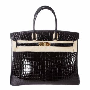Hermes Birkin 35 Noir Porosus Crocodile Gold Hardware