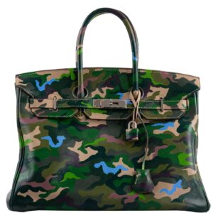 Vintage Hermes Birkin 35 Green Camouflage Swift Palladium